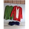 Image 1 : Green Long Sleeve (M), Red Lorenzo Vest Jacket, Blue Pants