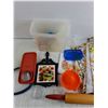 Image 3 : Tupperware Container & Lids, Dough Roller, Tablecloth 68" x 50", Juicer, Tile Art