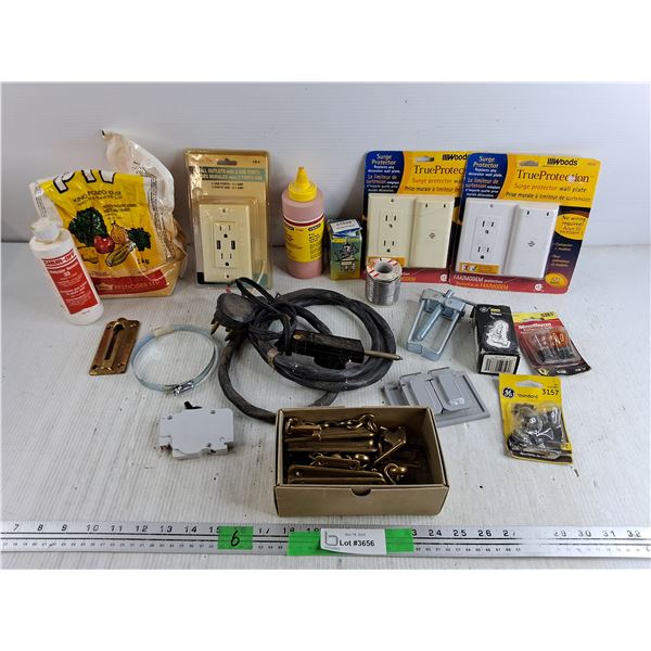 Surge Protectors, King Potato Dust, Solder, Red Chalk, Halogen Bulbs, 2 Wall Outlets, Misc