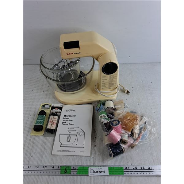 Sunbeam Mixmaster Mixer - Powers On, As Is, Shoe Laces, Sewing Threads