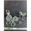 Image 1 : Crystal Butter Dish, Liquor Decanter, Candle Holders