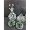Image 3 : Crystal Butter Dish, Liquor Decanter, Candle Holders