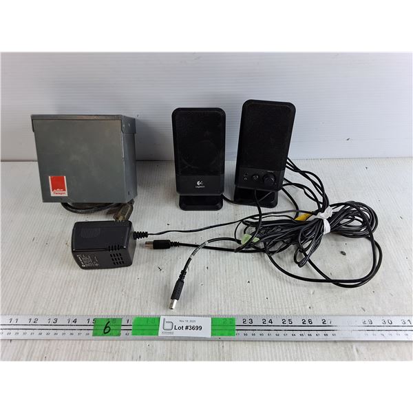 Logitech Speakers, Cords, AMF Paragon Power Supply - As Is