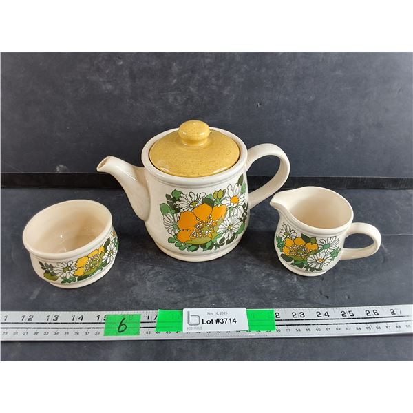 Ceramic Tea Pot, Cream & Sugar Set
