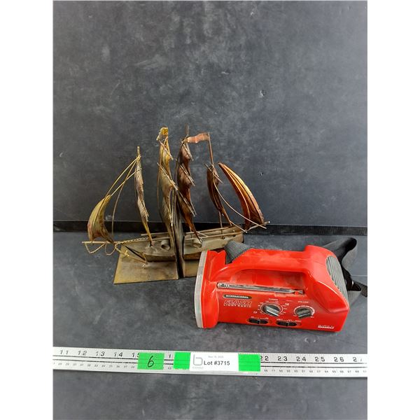 Sailboat Book Ends, International Flashlight Radio - As Is