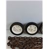 Image 5 : (3) 7.50 x 1.75 Lawnmower Wheels, Chains - 12' & 40"