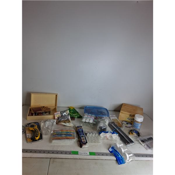 Multi-Purpose Rotary Cutter, Mini Confetti Tubes,  Wooden Box,  Travel Jars, 10" Tweezer,Misc