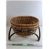 Image 1 : Woven Wicker Basket with Wooden Stand 19" x 15" x 12", Pickup Preferred