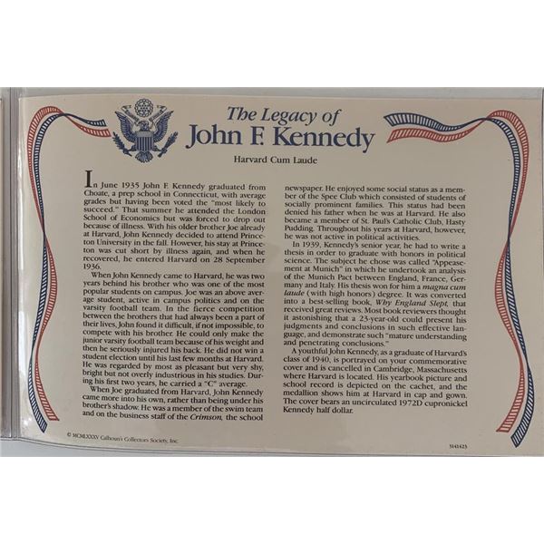 John F. Kennedy commemorative cover with coin