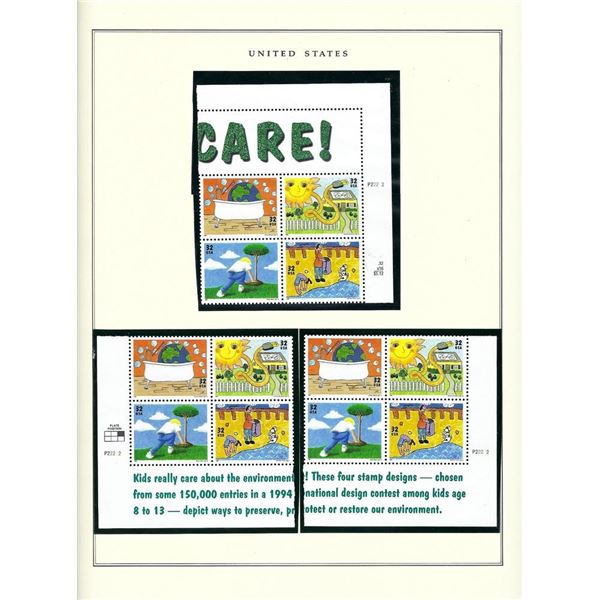 Earth Day stamps 3 plate blocks 12 x 32 cent stamps