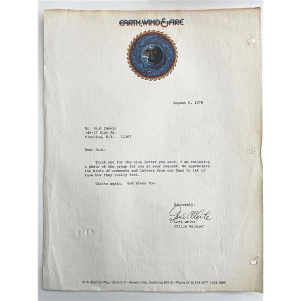 Earth, Wind & Fire original 1978  letter