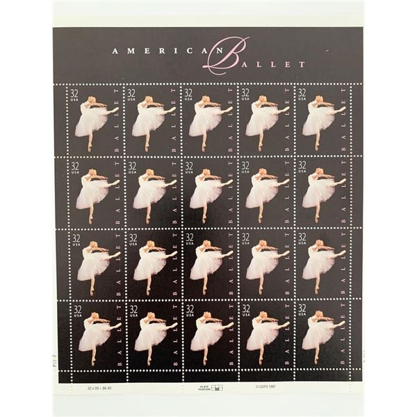 USPS American Ballet Sheet of Twenty 32 Cent Stamps Scott 3237