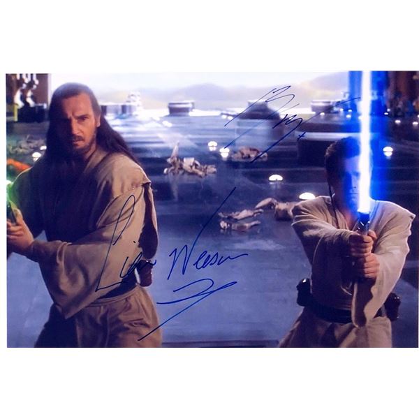 Star Wars Ewan McGregor and Liam Neeson facsimile signed movie photo