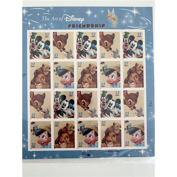 The Art of Disney Friendship Sheet of 20 x 37-cent Stamps, Scott 3865-68
