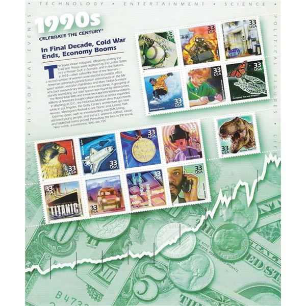 1990s Celebrate the Century Stamp Sheet
