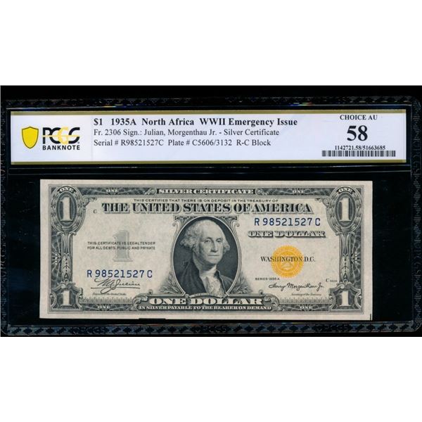 1935A $1 N Africa Silver Certificate PCGS 58