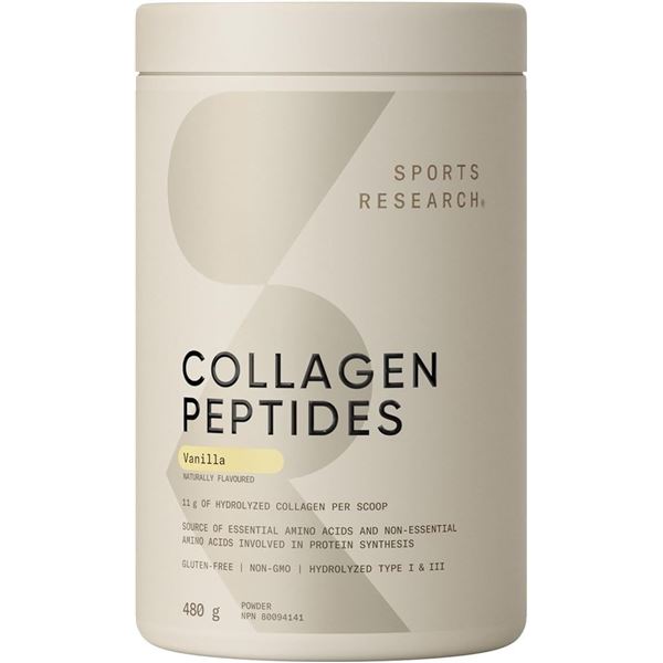 Sports Research Collagen Peptides Powder - Vanilla - (480g) - New (BB: 09/2027)