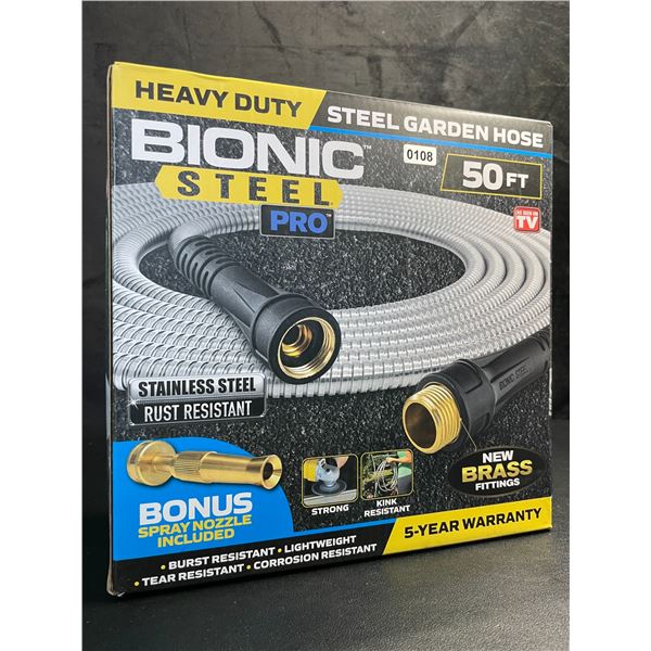 50FT Bionic Steel Pro Heavy-Duty Steel Garden Hose with Spray Nozzle - Brand New!