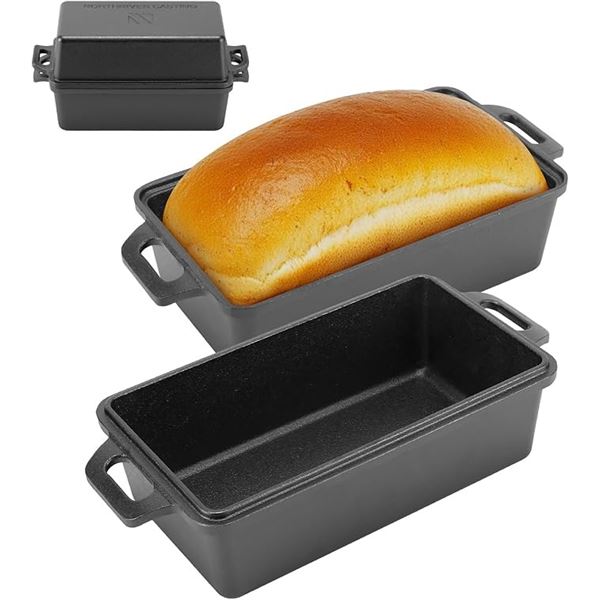 1 Northriver Casting Pre-Seasoned Cast Iron Loaf Pan with Lid (9" x 5") Cast Iron Bread Pan - NEW