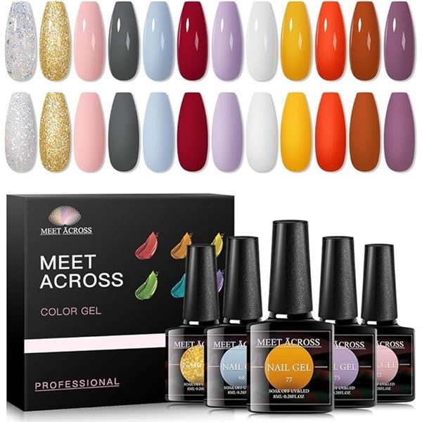 12-Color Meet Across Gel Nail Polish Set - UV/LED Soak-Off Gel Polish for Nails - New Sealed