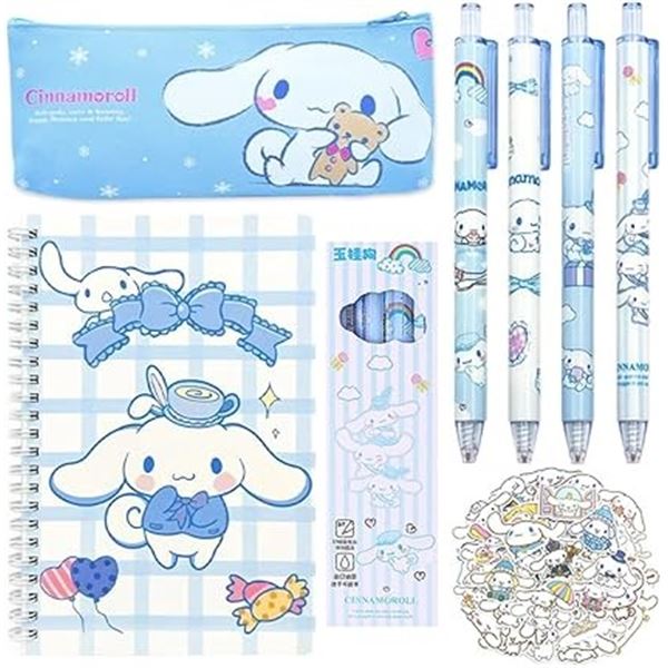Cinnamoroll Kawaii Stationary/School Supply Set - Pencil Case, Gel Pens, Notebook, 50 Stickers - New