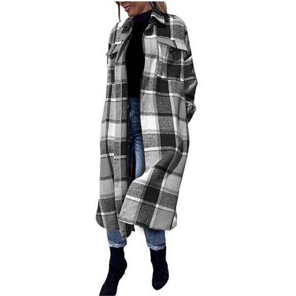 1 Fantaslook Flannel Shirt/Long Pocketed Plaid Shacket Jacket Coat for Women - Size S - New!