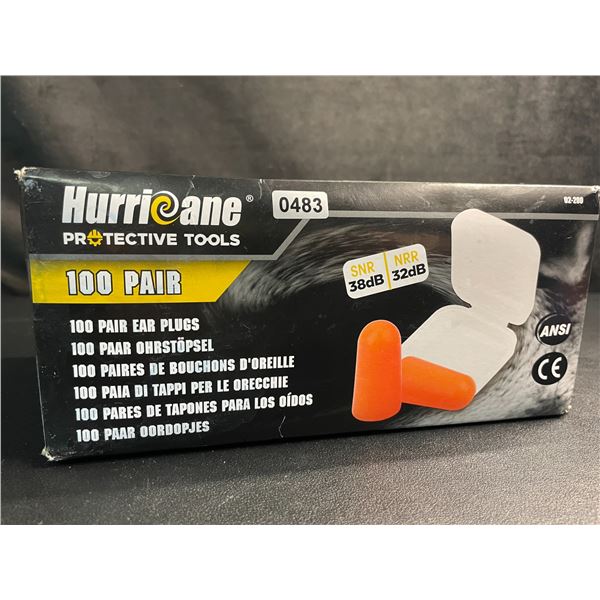 Hurricane Protective Tools 100-Pair Box of Ear Plugs (SNR 38dB & NRR 32dB) - New