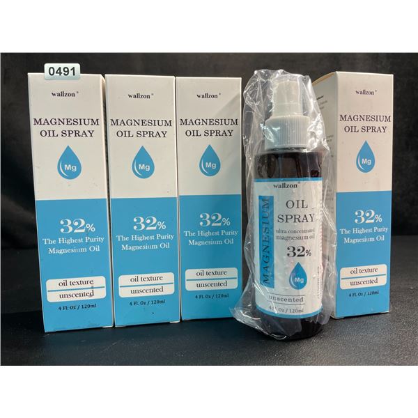 Lot of 4 Bottles of 32% Unscented High Purity Magnesium Oil Spray (120ml) Unscented - New