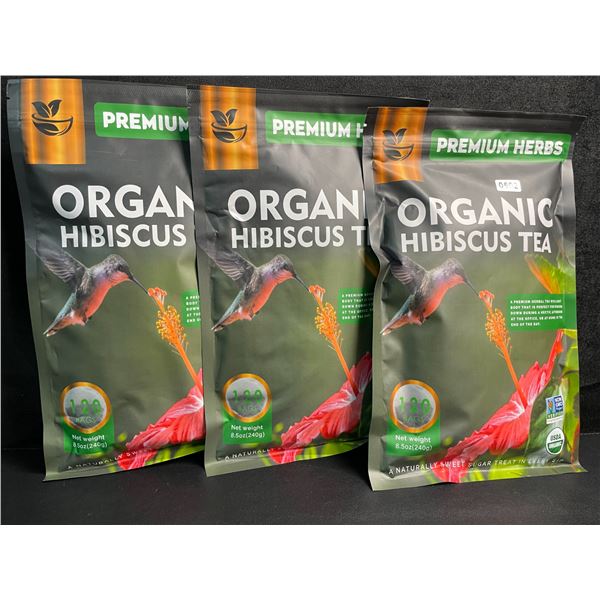3 Bags of Premium Herbs Organic Hibiscus Herbal Tea - 120 Tea Bags Each - New (Exp: 02/2026)