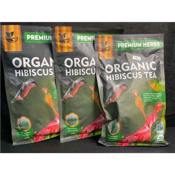 3 Bags of Premium Herbs Organic Hibiscus Herbal Tea - 120 Tea Bags Each - New (Exp: 02/2026)