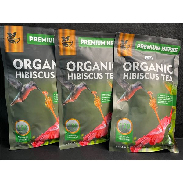 3 Bags of Premium Herbs Organic Hibiscus Herbal Tea - 120 Tea Bags Each - New (Exp: 02/2026)