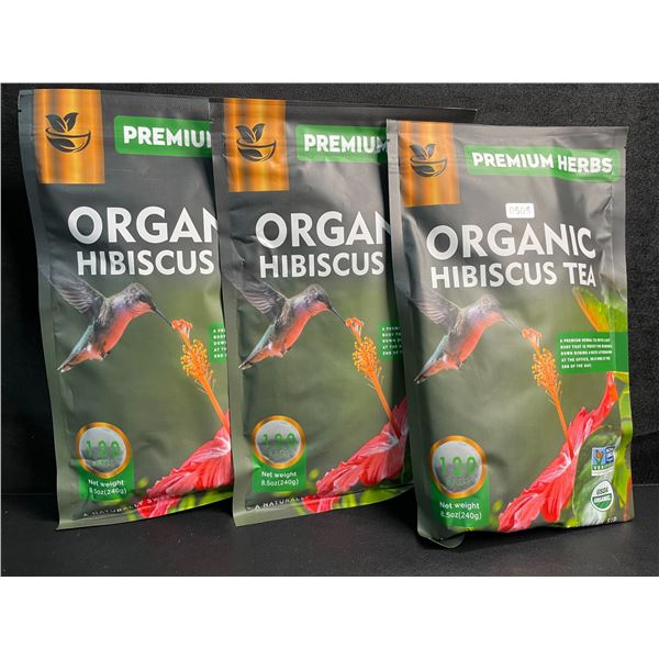 3 Bags of Premium Herbs Organic Hibiscus Herbal Tea - 120 Tea Bags Each - New (Exp: 02/2026)