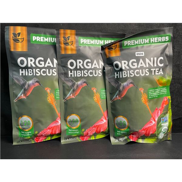 3 Bags of Premium Herbs Organic Hibiscus Herbal Tea - 120 Tea Bags Each - New (Exp: 02/2026)