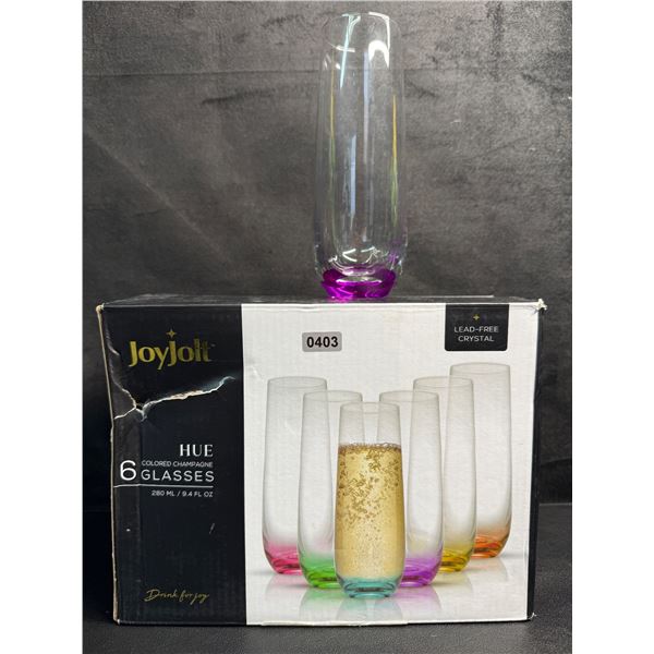 6-Pack of Joyjolt Hue Coloured Champagne Glasses 280ml Each -  New