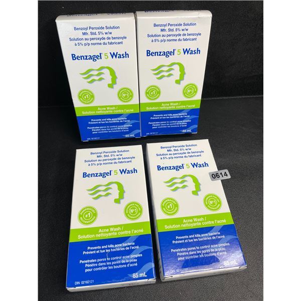 4 Boxes of Benzagel 5 Wash Acne Wash - Prevents/Kills Acne Bacteria (85ml) - New