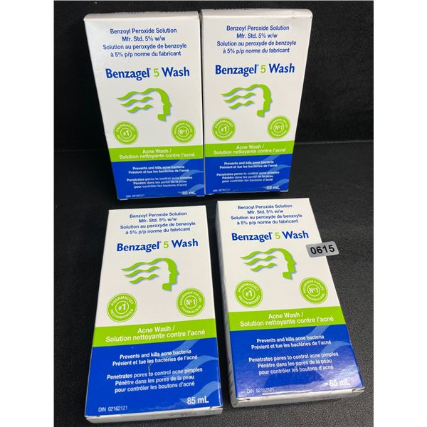 4 Boxes of Benzagel 5 Wash Acne Wash - Prevents/Kills Acne Bacteria (85ml) - New