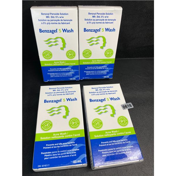 4 Boxes of Benzagel 5 Wash Acne Wash - Prevents/Kills Acne Bacteria (85ml) - New