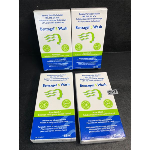 4 Boxes of Benzagel 5 Wash Acne Wash - Prevents/Kills Acne Bacteria (85ml) - New