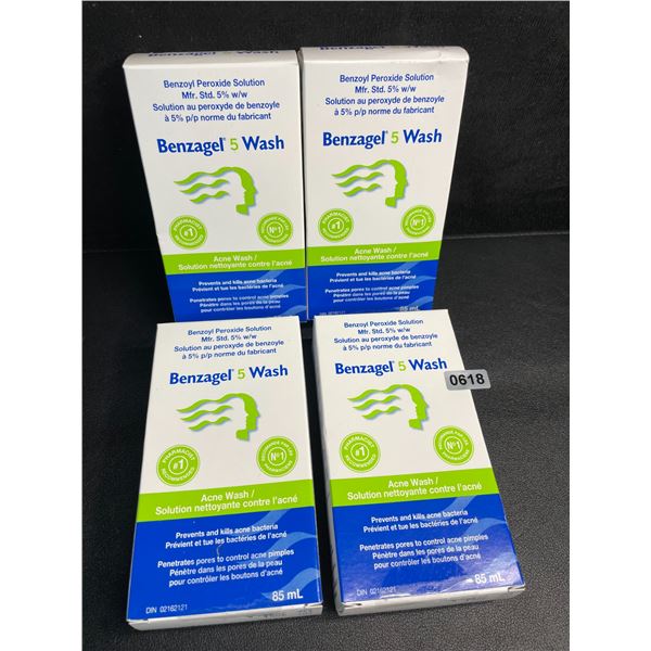 4 Boxes of Benzagel 5 Wash Acne Wash - Prevents/Kills Acne Bacteria (85ml) - New