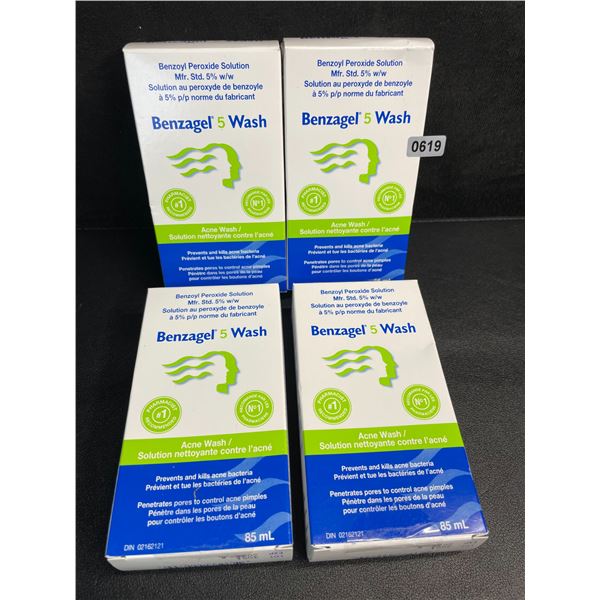 4 Boxes of Benzagel 5 Wash Acne Wash - Prevents/Kills Acne Bacteria (85ml) - New
