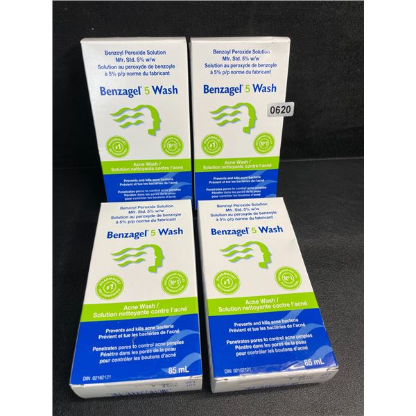 4 Boxes of Benzagel 5 Wash Acne Wash - Prevents/Kills Acne Bacteria (85ml) - New