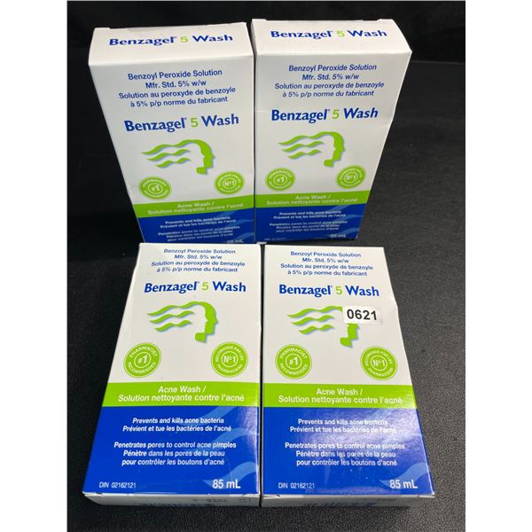 4 Boxes of Benzagel 5 Wash Acne Wash - Prevents/Kills Acne Bacteria (85ml) - New