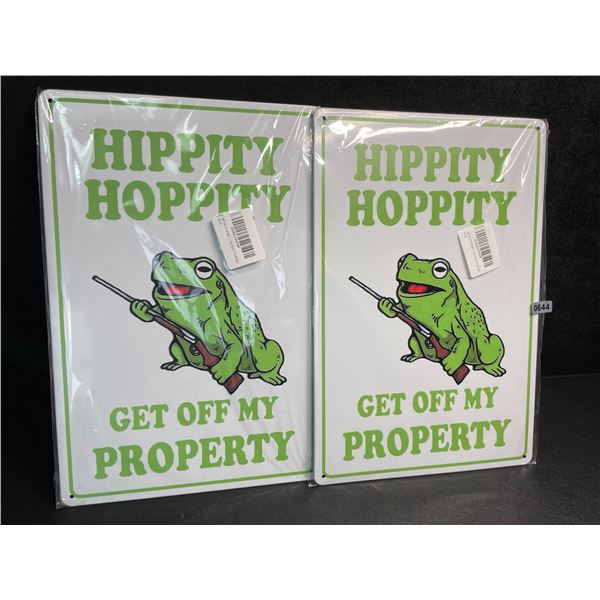 Lot of 2 "Hippity Hoppity Get Off My Property" Metal Funny Private Property Signs (12" x 8") - New
