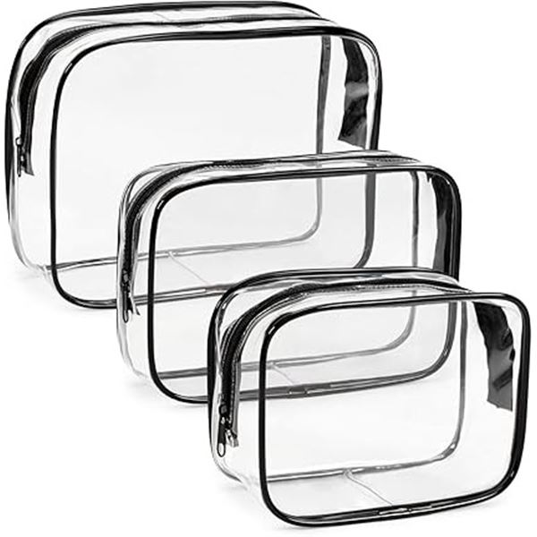 3x 3-PC Sets of Clear Travel Toiletry Storage Bags/Clear Cosmetic Bags (12pcs Total) - New!