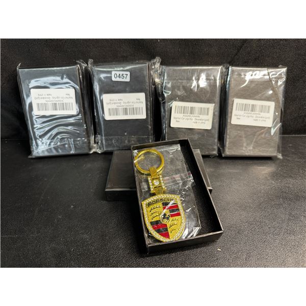 5 Gold Porsche Keychains with Diamond Accents in Boxes - New