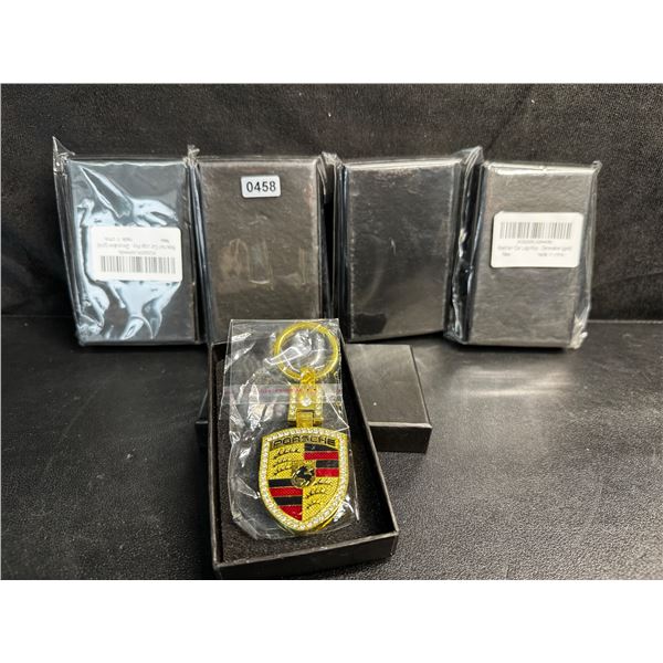 5 Gold Porsche Keychains with Diamond Accents in Boxes - New