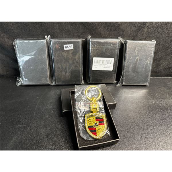 5 Gold Porsche Keychains with Diamond Accents in Boxes - New
