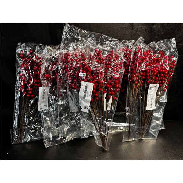 5 Packs of Decorative Berry Stems for Indoor/Outdoor Aesthetics - 12PCS in Each - New
