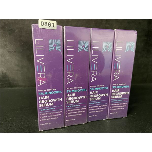 Lot of 4 Lilivera 5% Minoxidil Hair Regrowth Serum (60ml) Restores Hair Loss/Regrows Thicker Hair