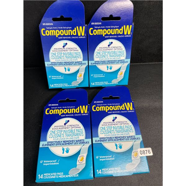 4 Boxes of CompundW Maximum Strength Wart Remover (14 Medicated Pads Per Box) - New